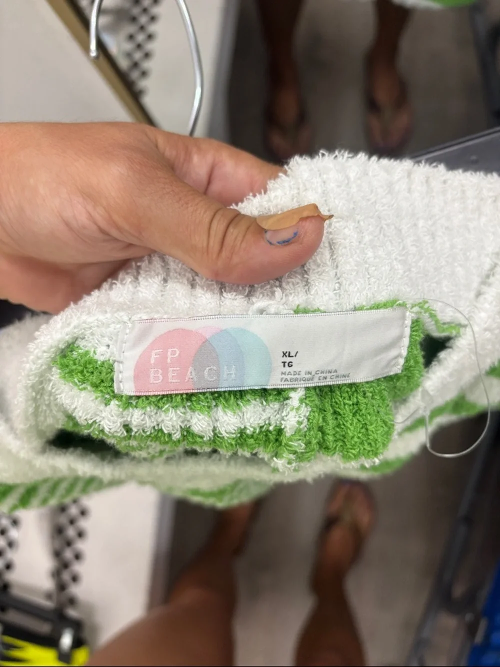 FP beach Orlanda green and white striped fuzzy knit shorts